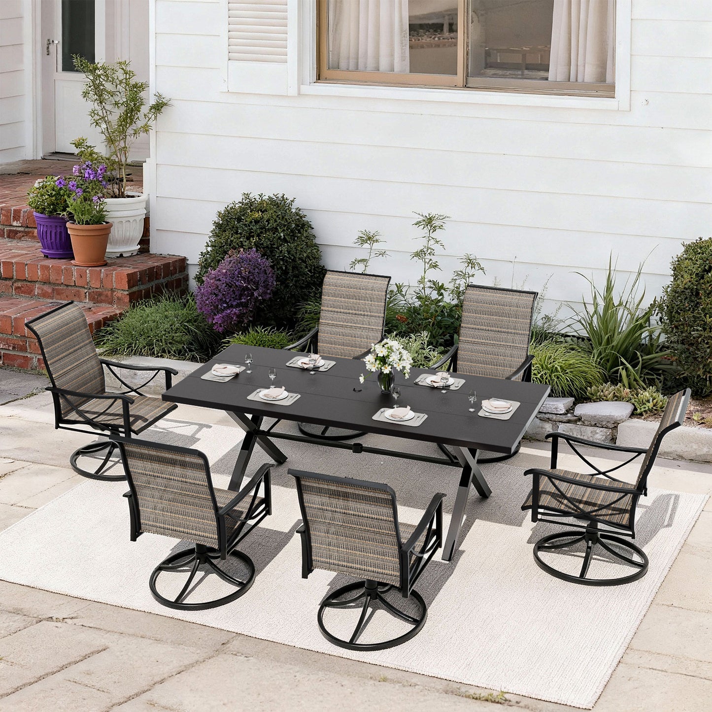 ALAULM Patio Chairs Set of 2, All-Weather Outdoor Swivel Rocker Chair w/Breathable Textilene Fabric, Outdoor Dining Chairs for Deck, Porch, and Garden