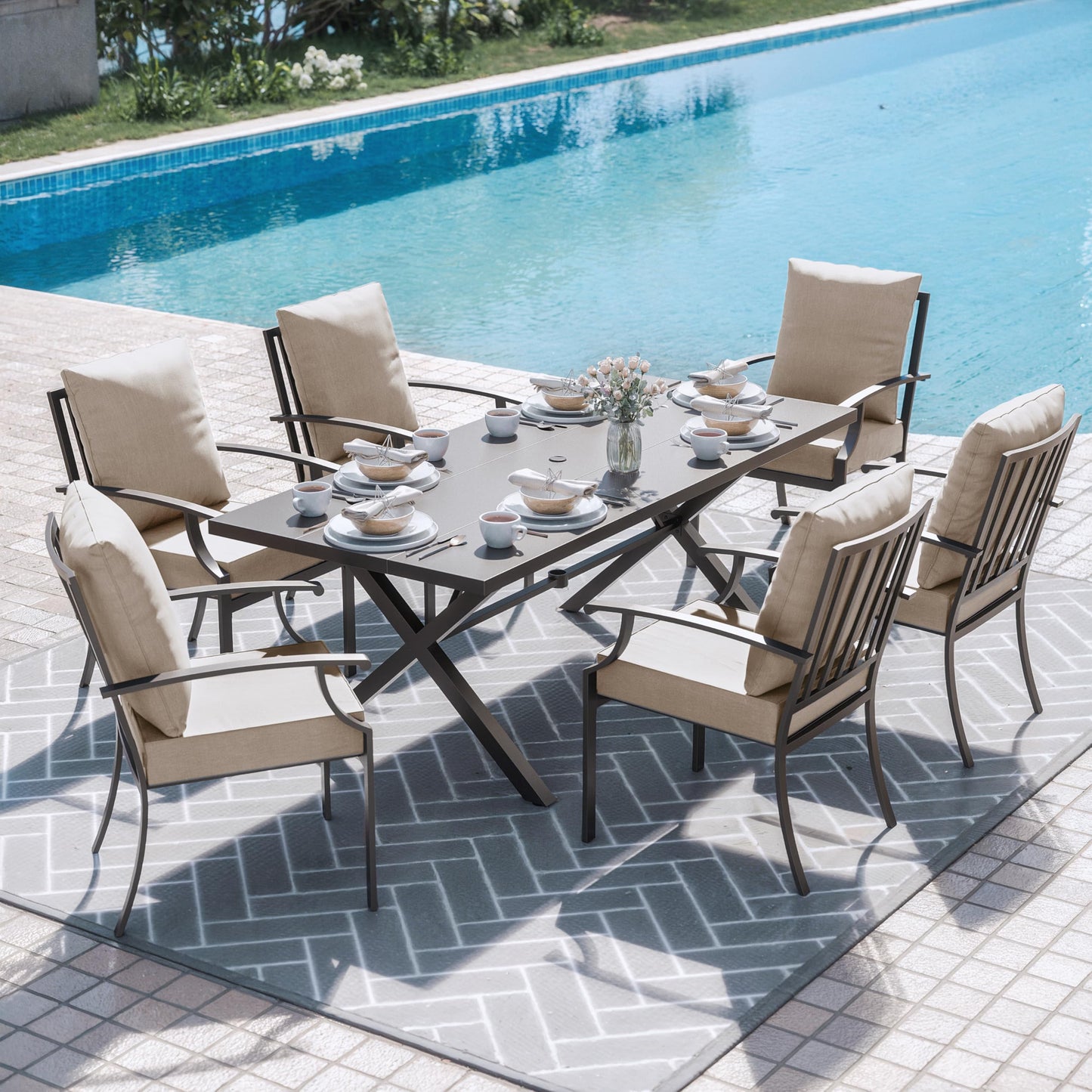 ALAULM Outdoor Dining Chairs Set, Stackabl Patio Dining Chairs with Arms for All Weather, Heavy Duty Dark Brown Powder-Coated Metal Patio Chairs 450LBS, for Backyard Garden Lawn