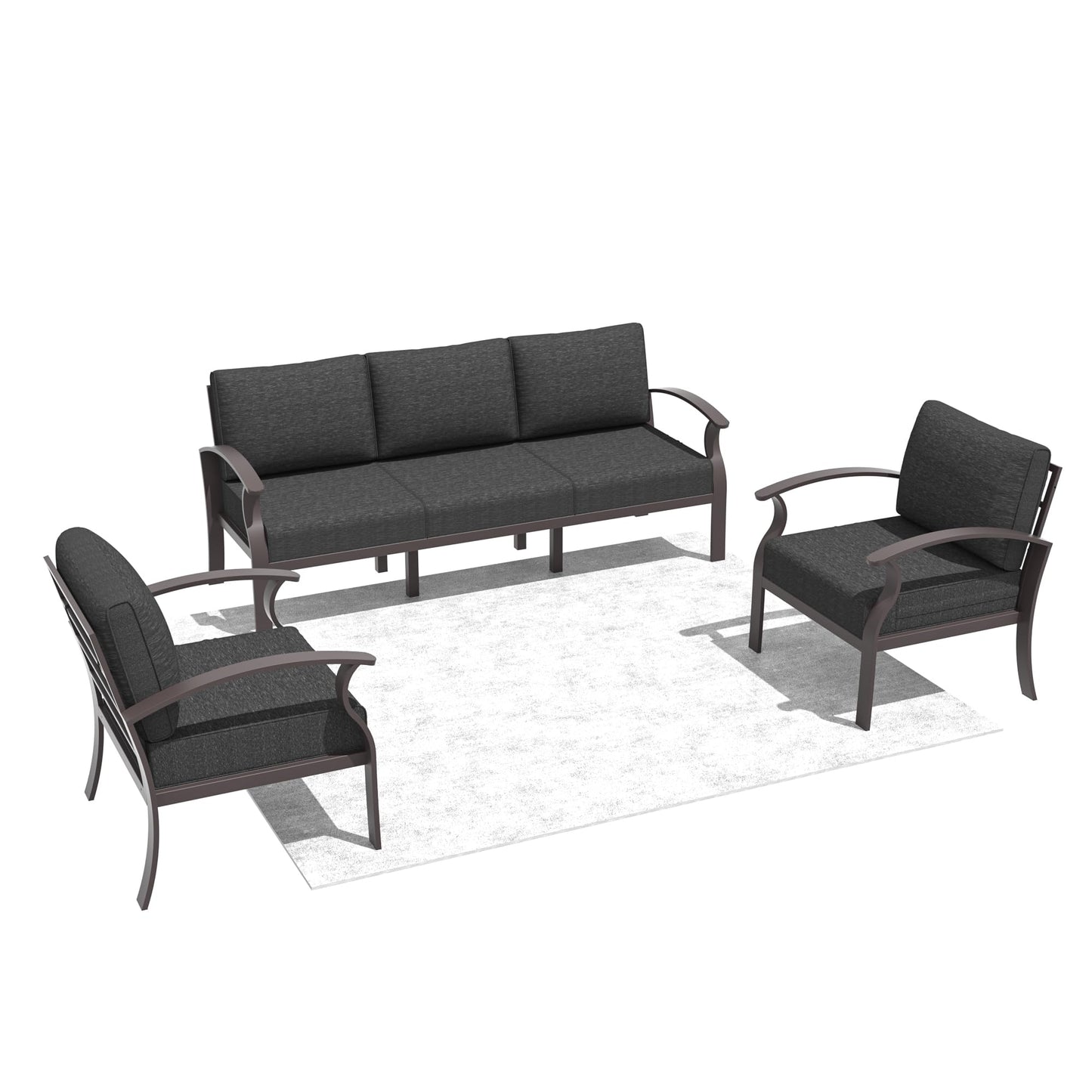 ALAULM Aluminum 5 Pieces Patio Furniture Set, 1 Three-Seater Sofa & 2 Single Sofas with 5.1" High-Resilience Cushions for Patio Backyard Poolside