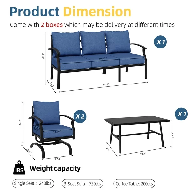 ALAULM 4 Piece Patio Furniture Set,Outdoor Metal Patio Furniture with Coffee Table & Rocking Chairs Conversation Set for Porch,Backyard,Poolside, Garden