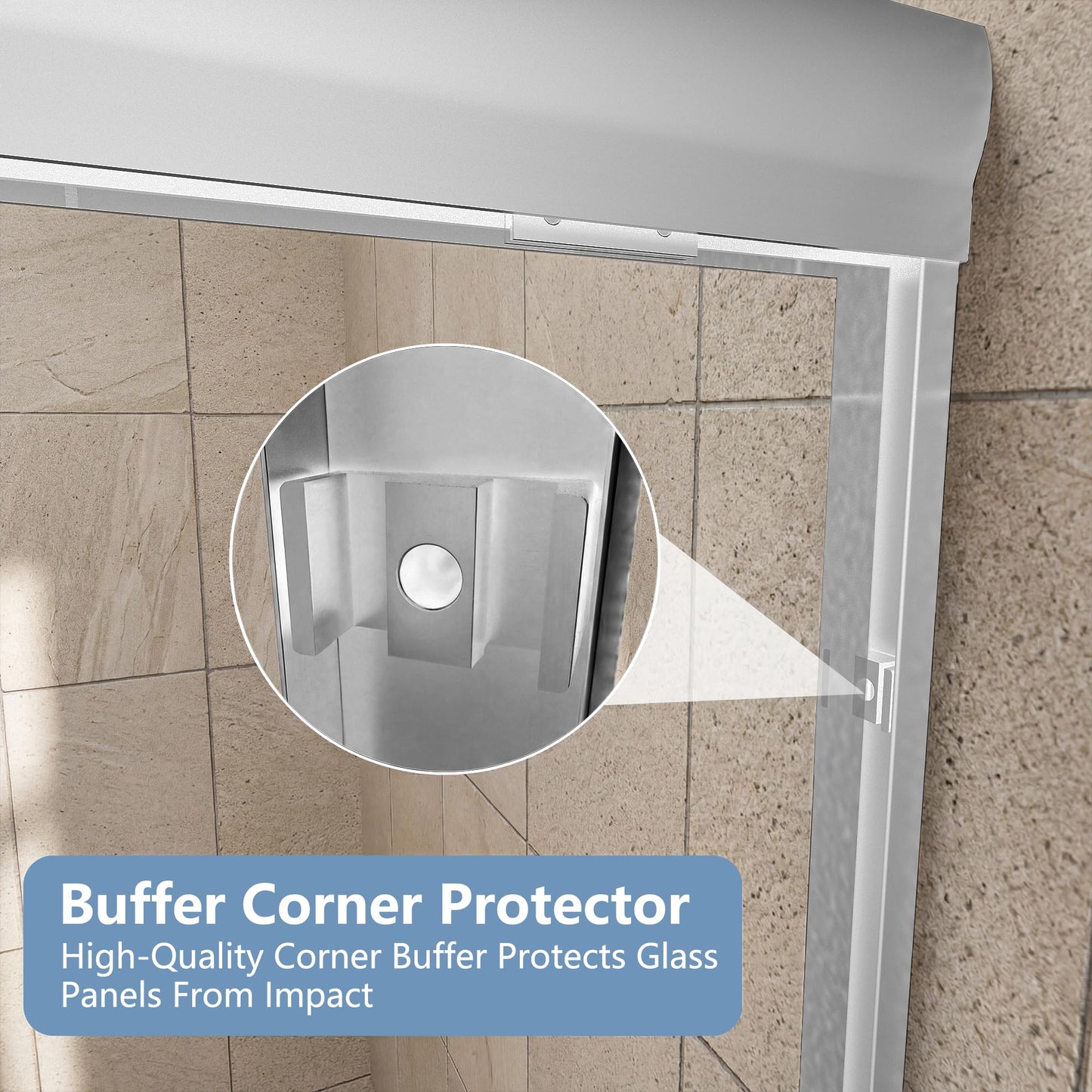 Gotland 44-48" W x 72" H Semi-Frameless Bypasss Bathroom Glass Shower Double Sliding Doors,1/4" (6mm) Clear SGCC Tempered Glass Stainless Steel Hardware Waterproof Seal Explosion-Proof Film