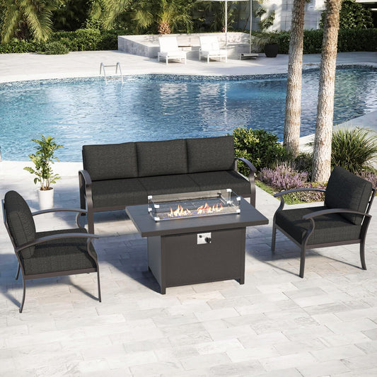ALAULM 5-Seat Aluminum Patio Furniture Set with Propane Fire Pit