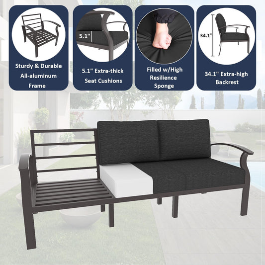 ALAULM 5-Seat Aluminum Patio Furniture Set with Propane Fire Pit