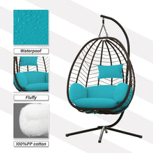 Load image into Gallery viewer, Outdoor Wicker Hanging Basket Chair Hammock in Turquoise Cushion with Stand
