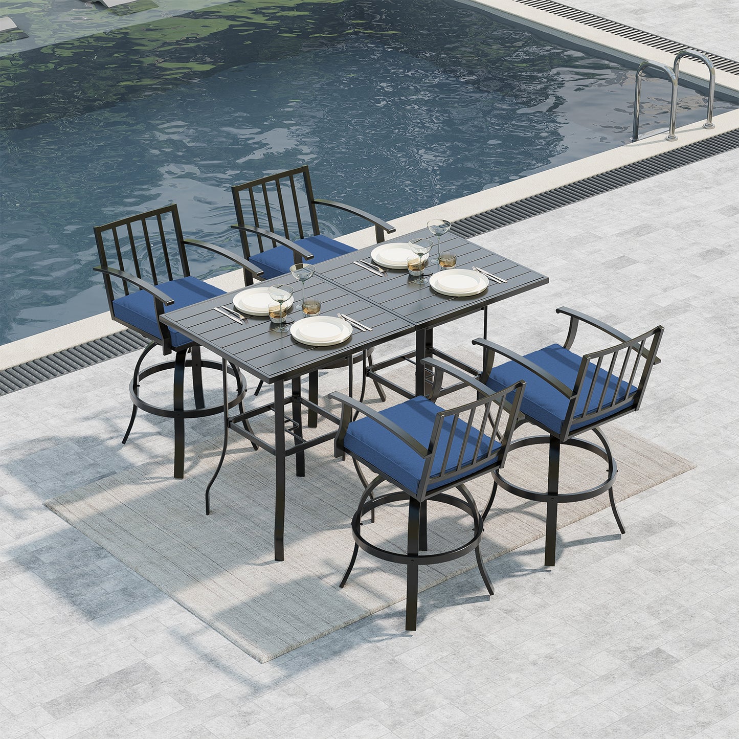 Gotland 2 Pieces Outdoor Swivel Bar Stools All Weather Metal Patio Bar Height Chairs, High Top Bistro Stools with Sturdy Frame for Lawn Garden Balcony Pool Backyard Deck Furniture