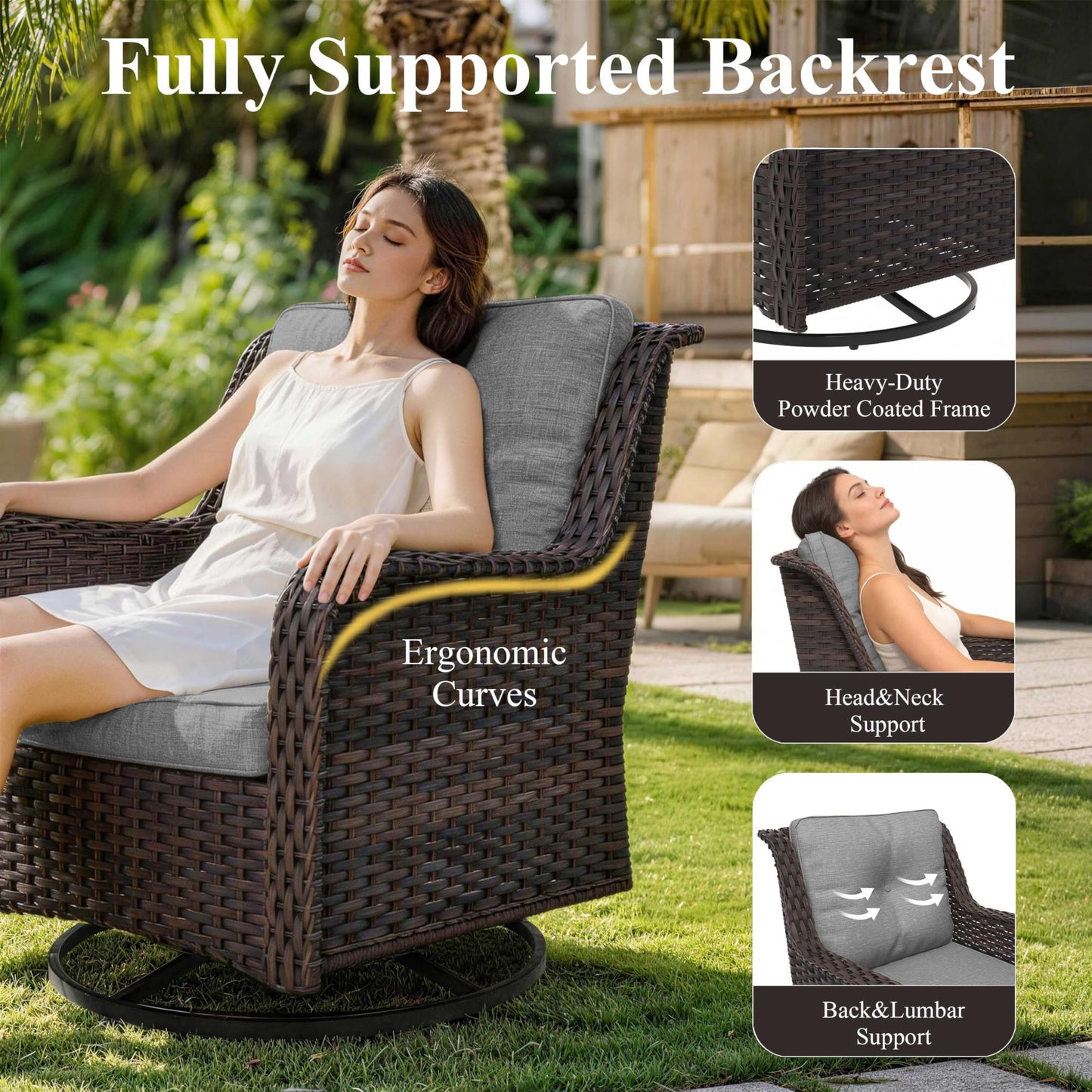 ALAULM 5-Piece Patio Furniture Set, Outdoor Thick Wicker Conversation Set with Swivel Chairs and Ottomans, High Back Wicker Sectional Sofa Couch for Backyard Porch Deck