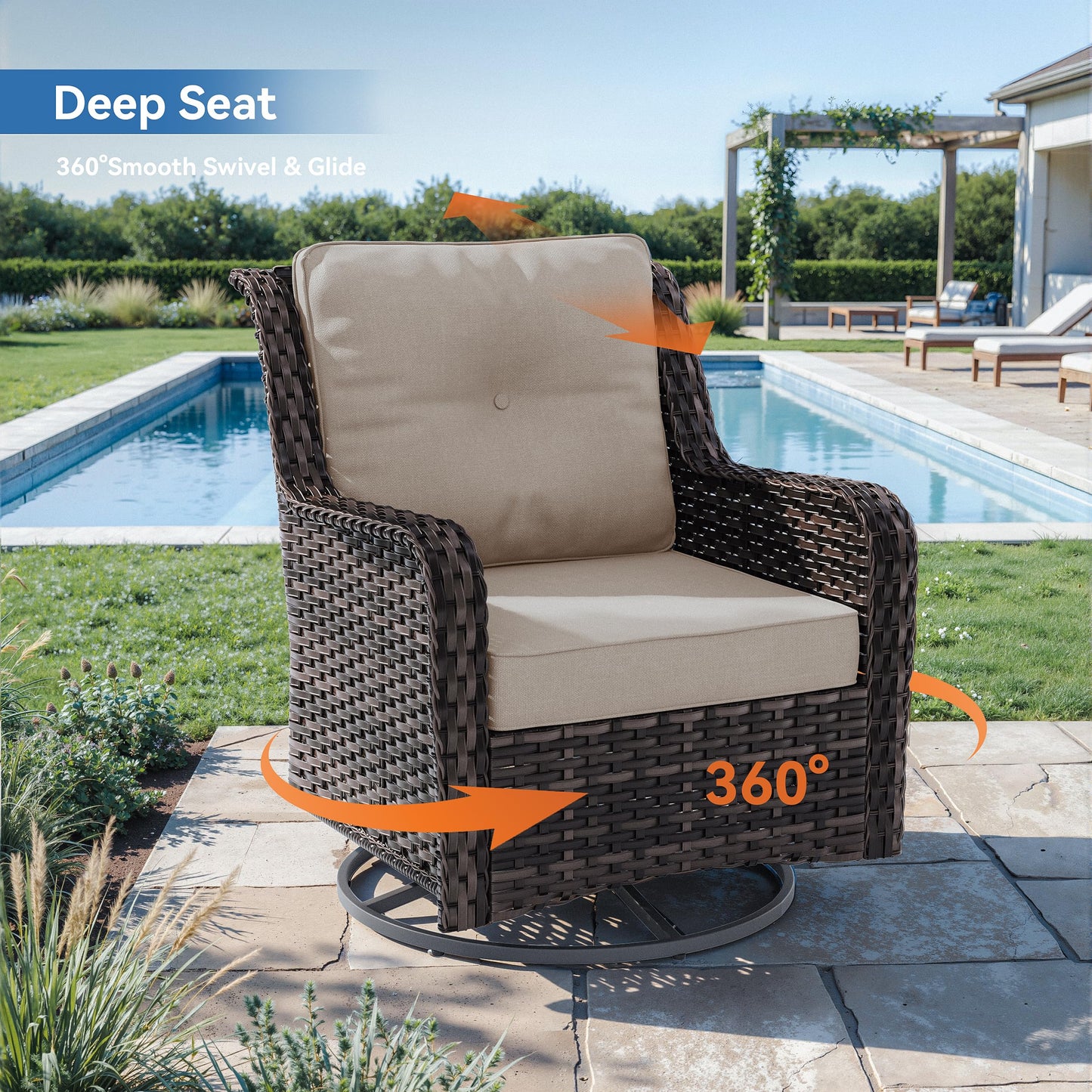 ALAULM 7 Pieces Patio Furniture Set,All-Weather Wicker High Back Outdoor Swivel Rocker Patio Chairs with Coffee Table & Thick Cushions,Paito Conversation Set for Porch,Deck