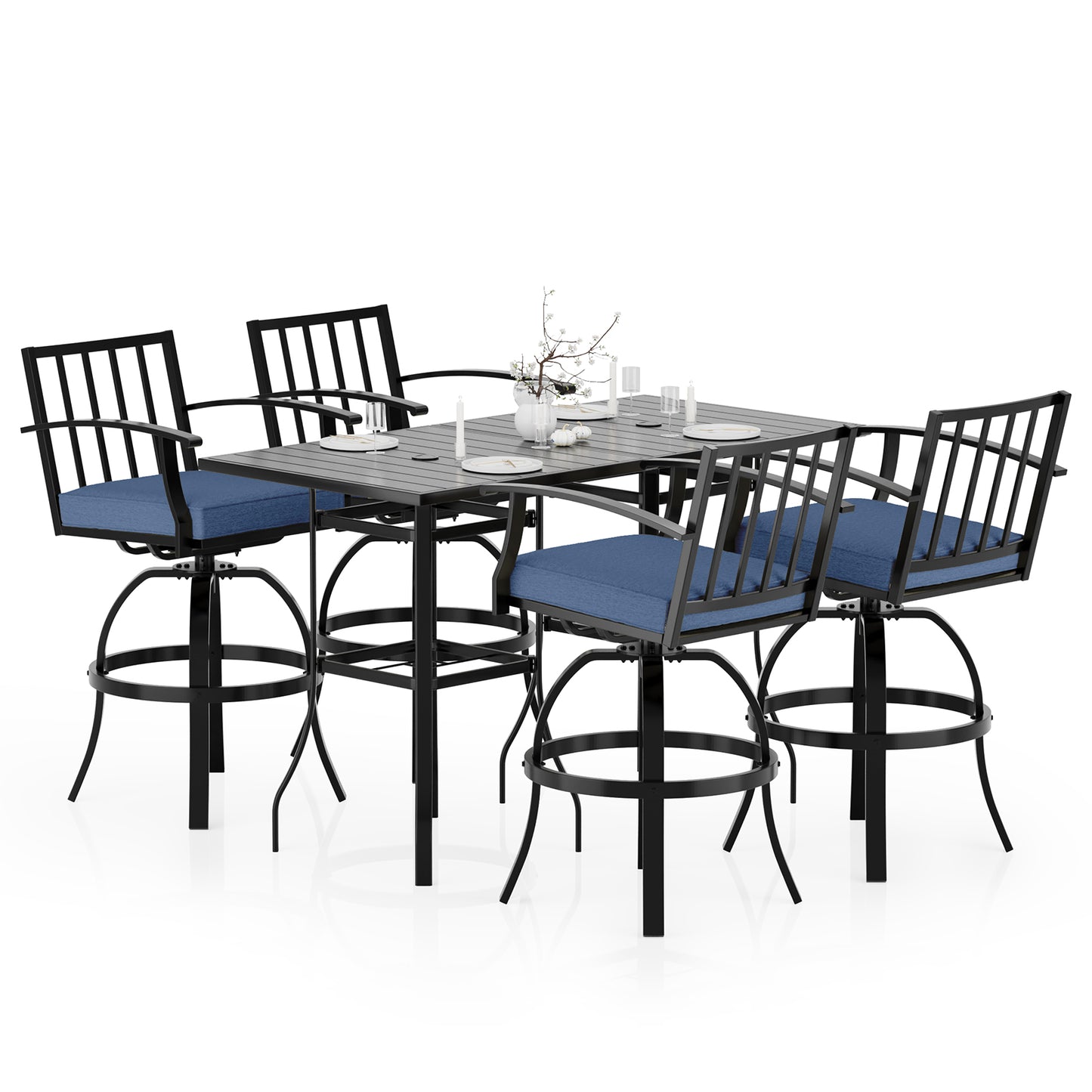 Gotland 2 Pieces Outdoor Swivel Bar Stools All Weather Metal Patio Bar Height Chairs, High Top Bistro Stools with Sturdy Frame for Lawn Garden Balcony Pool Backyard Deck Furniture