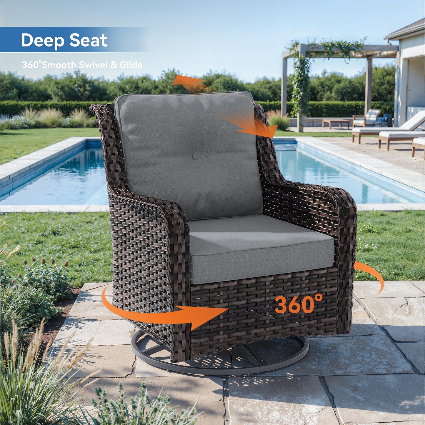 ALAULM 7 Pieces Patio Furniture Set,All-Weather Wicker High Back Outdoor Swivel Rocker Patio Chairs with Coffee Table & Thick Cushions,Paito Conversation Set for Porch,Deck