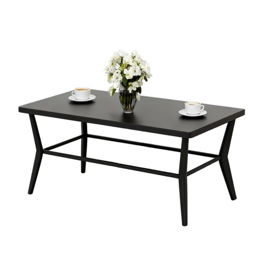 ALAULM Outdoor Modern Black Rectangular Coffee Table - Sturdy Design for Patio, poolside & porch