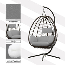 Load image into Gallery viewer, Outdoor Wicker Hanging Basket Chair Hammock in Grey Cushion with Stand
