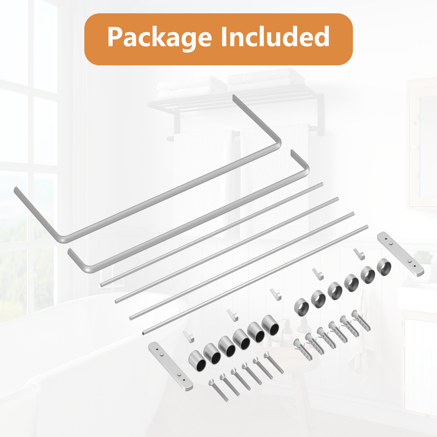 ALAULM Aluminum Alloy Bathroom Towel Shelf with Double Bars, 21" Double Towel Shelf for Bathroom, Wall Mounted Towel Holder, Towel Rod Towel Rail Hanger for Wall, Kitchen
