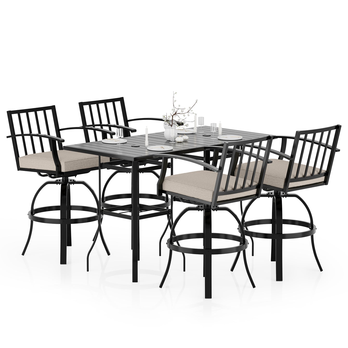 Gotland 2 Pieces Outdoor Swivel Bar Stools All Weather Metal Patio Bar Height Chairs, High Top Bistro Stools with Sturdy Frame for Lawn Garden Balcony Pool Backyard Deck Furniture