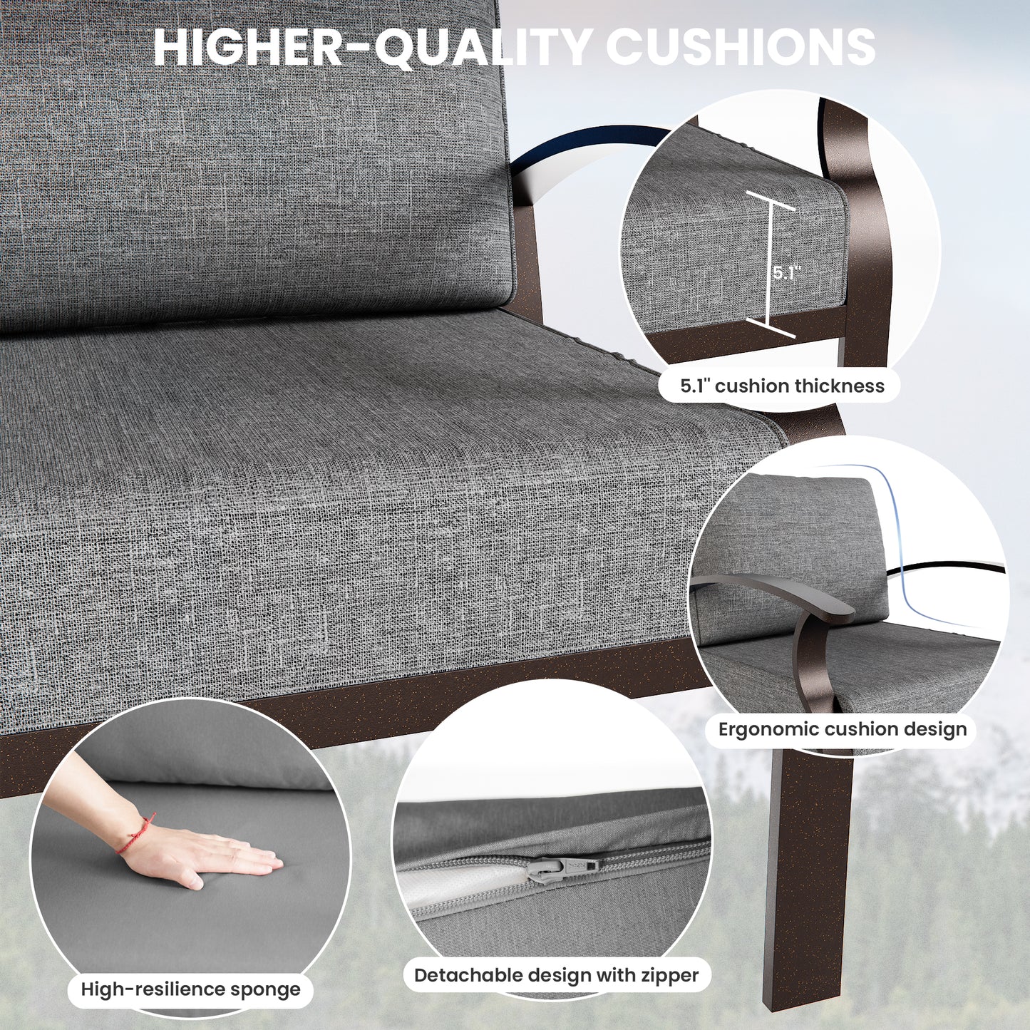 ALAULM Aluminum Patio Furniture Set with Propane Fire Pit Table 8-seat Metal Outdoor Furniture w/Fire Pit