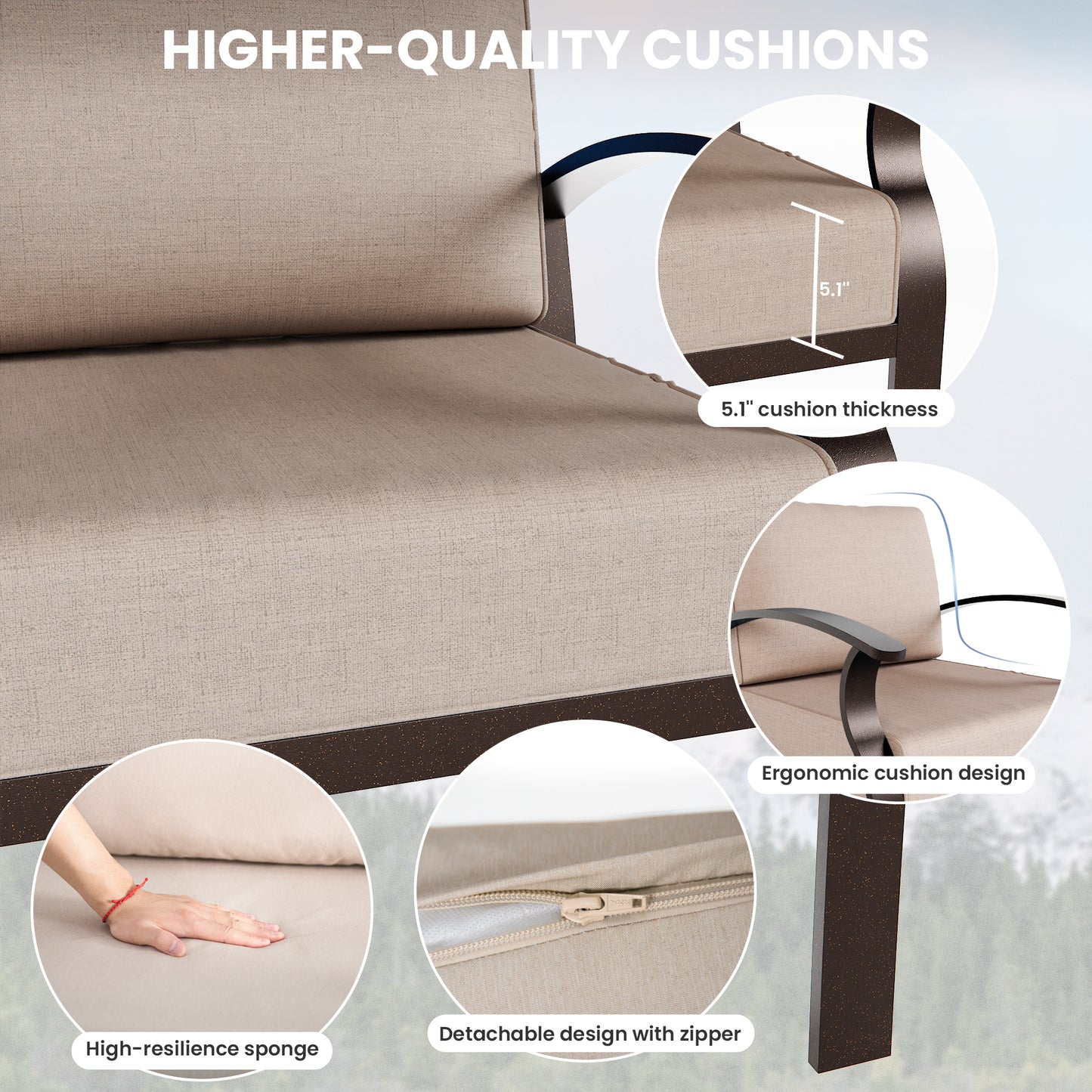 ALAULM Aluminum Patio Furniture Set with Propane Fire Pit Table 8-seat Metal Outdoor Furniture w/Fire Pit