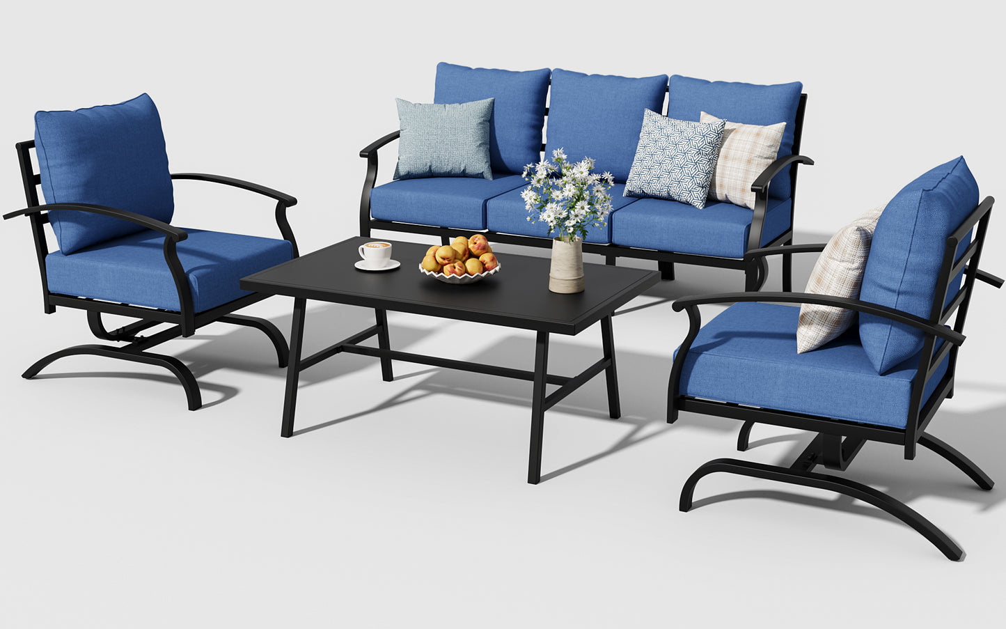 ALAULM 4 Piece Patio Furniture Set,Outdoor Metal Patio Furniture with Coffee Table & Rocking Chairs Conversation Set for Porch,Backyard,Poolside, Garden