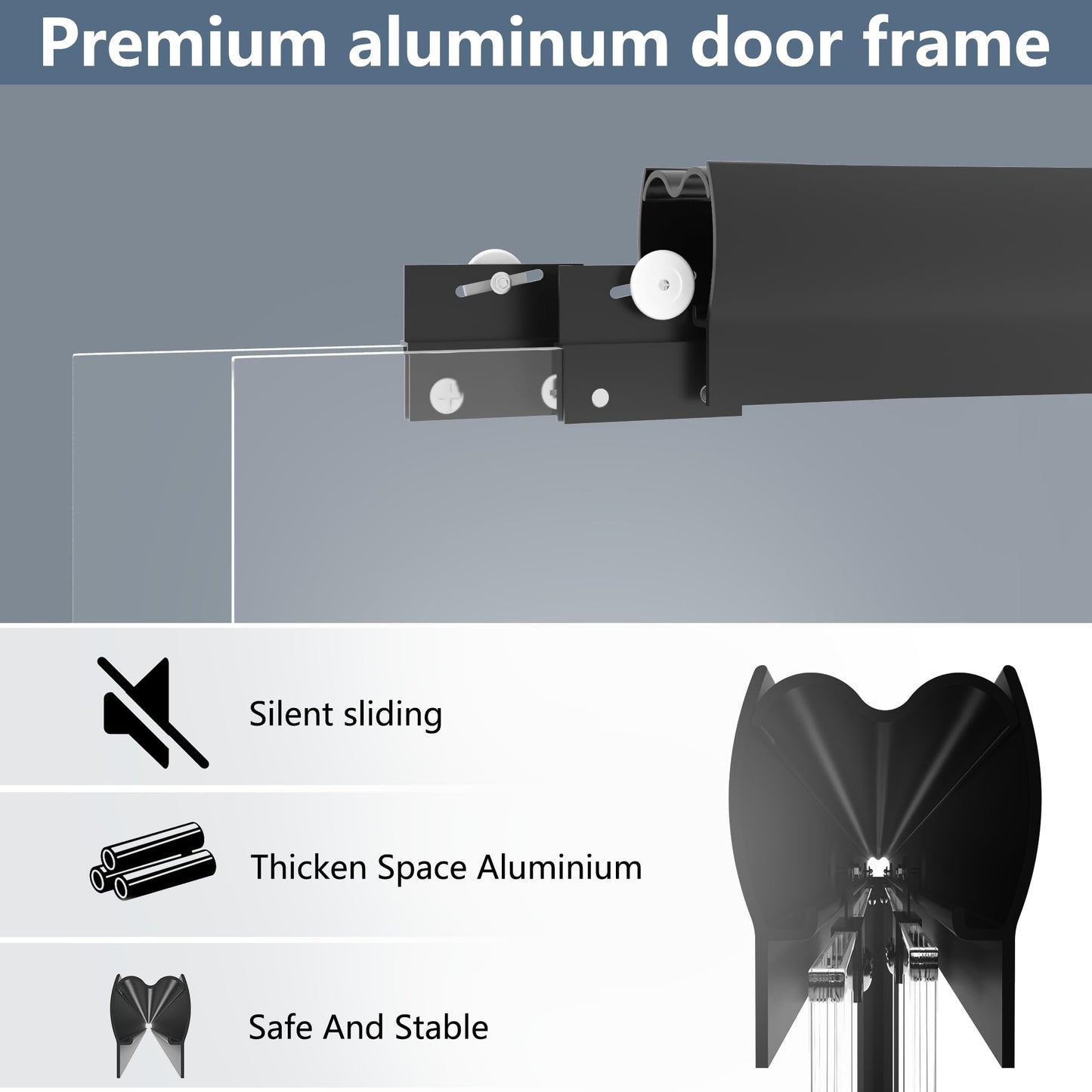 Gotland 44-48" W x 72" H Semi-Frameless Bypasss Bathroom Glass Shower Double Sliding Doors,1/4" (6mm) Clear SGCC Tempered Glass Stainless Steel Hardware Waterproof Seal Explosion-Proof Film