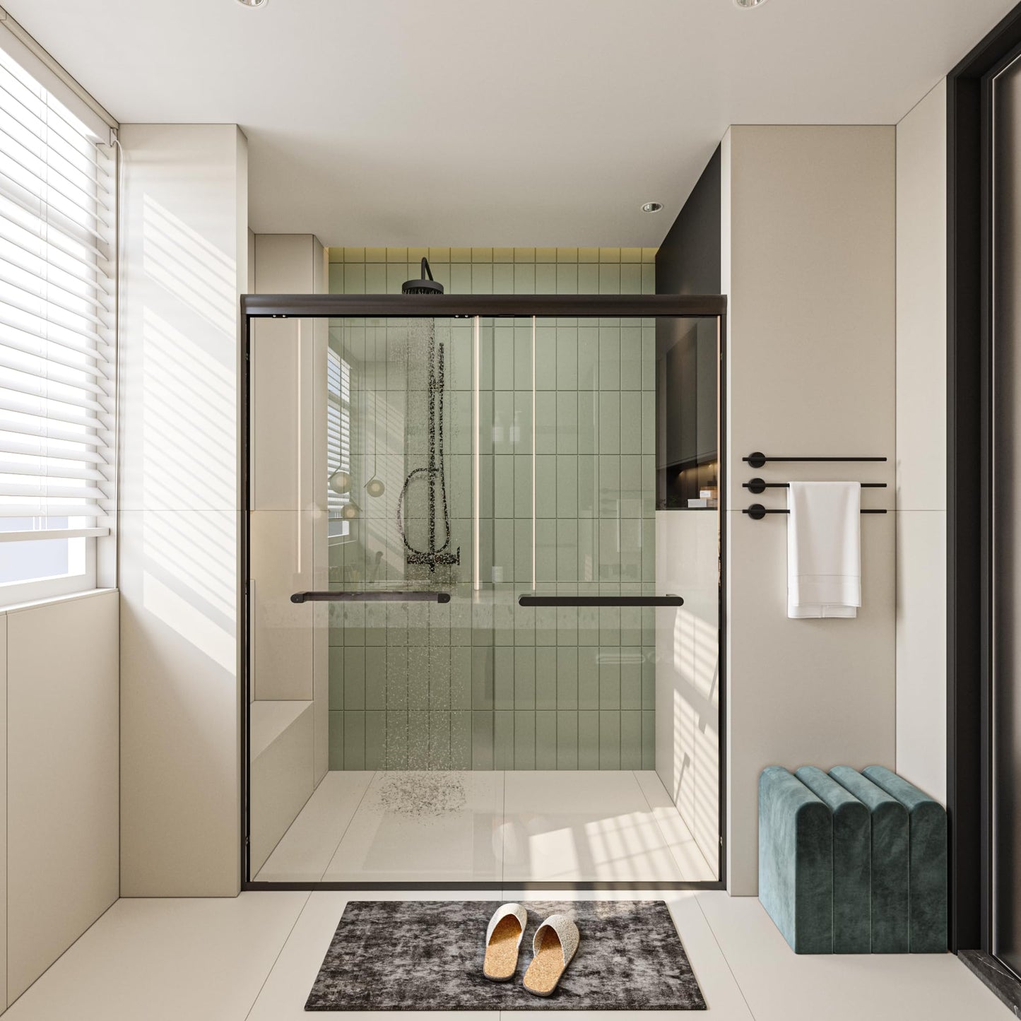 Gotland 44-48" W x 72" H Semi-Frameless Bypasss Bathroom Glass Shower Double Sliding Doors,1/4" (6mm) Clear SGCC Tempered Glass Stainless Steel Hardware Waterproof Seal Explosion-Proof Film