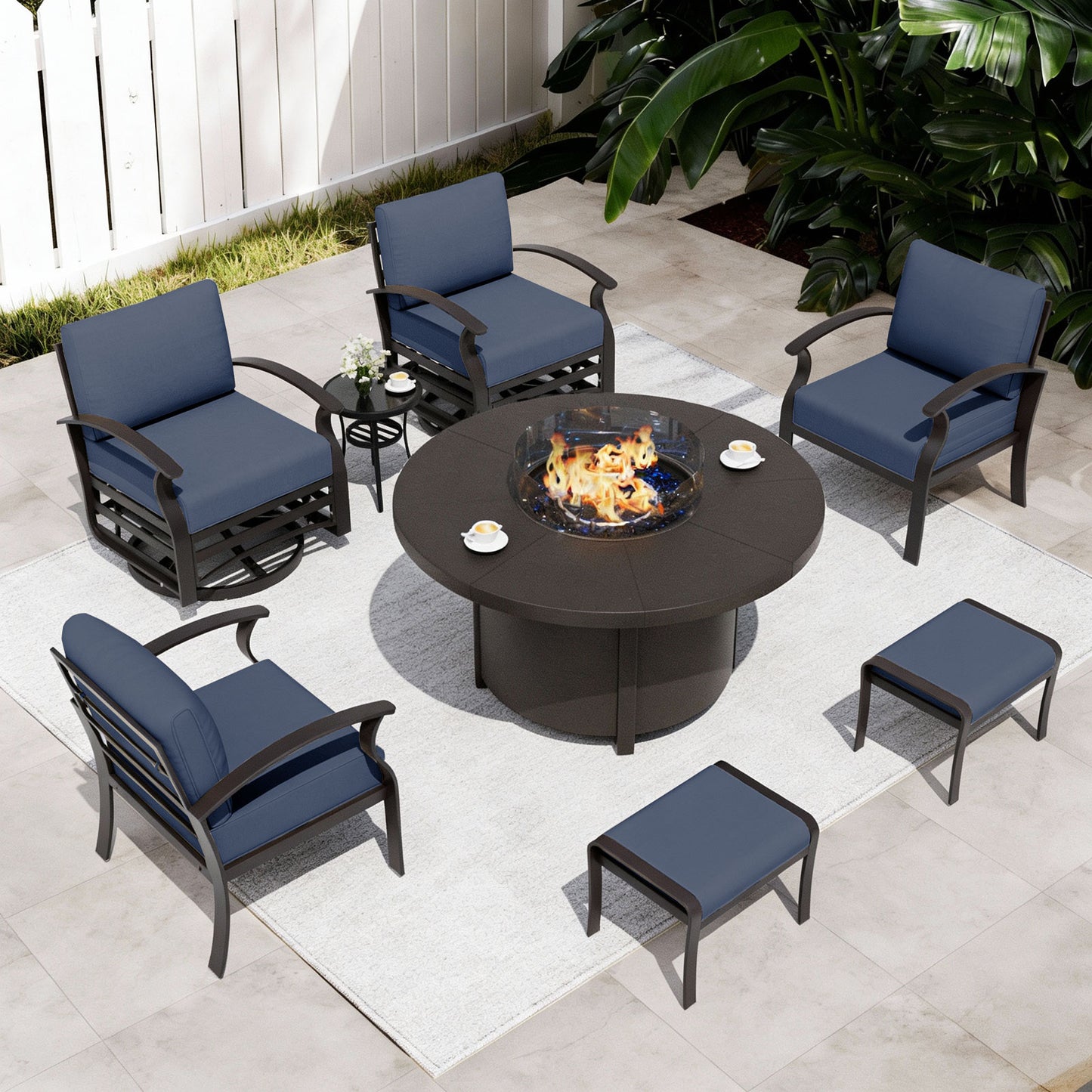 ALAULM Aluminium Patio Furniture Set with Swivel Chairs, 6-Seater Metal Outdoor Furniture Patio Sectional Sofas Patio Conversation Set with 2 Ottomans For Patio, Backyard, Poolside