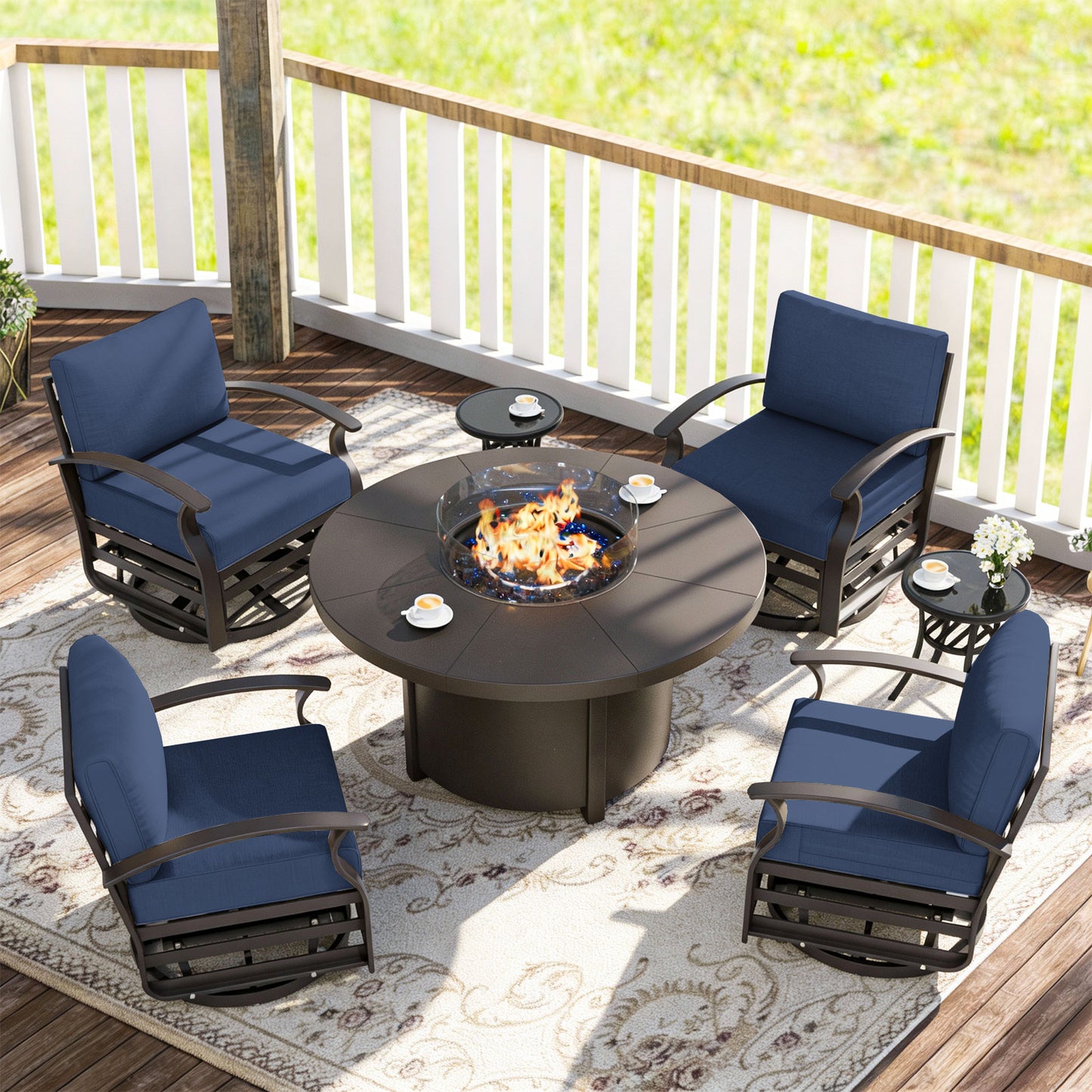 ALAULM Aluminium Patio Furniture Set with Swivel Chairs, 4-Seater Metal Outdoor Furniture Patio Sectional Sofas Patio Conversation Set with 5.1" Cushions For Patio, Backyard, Poolside