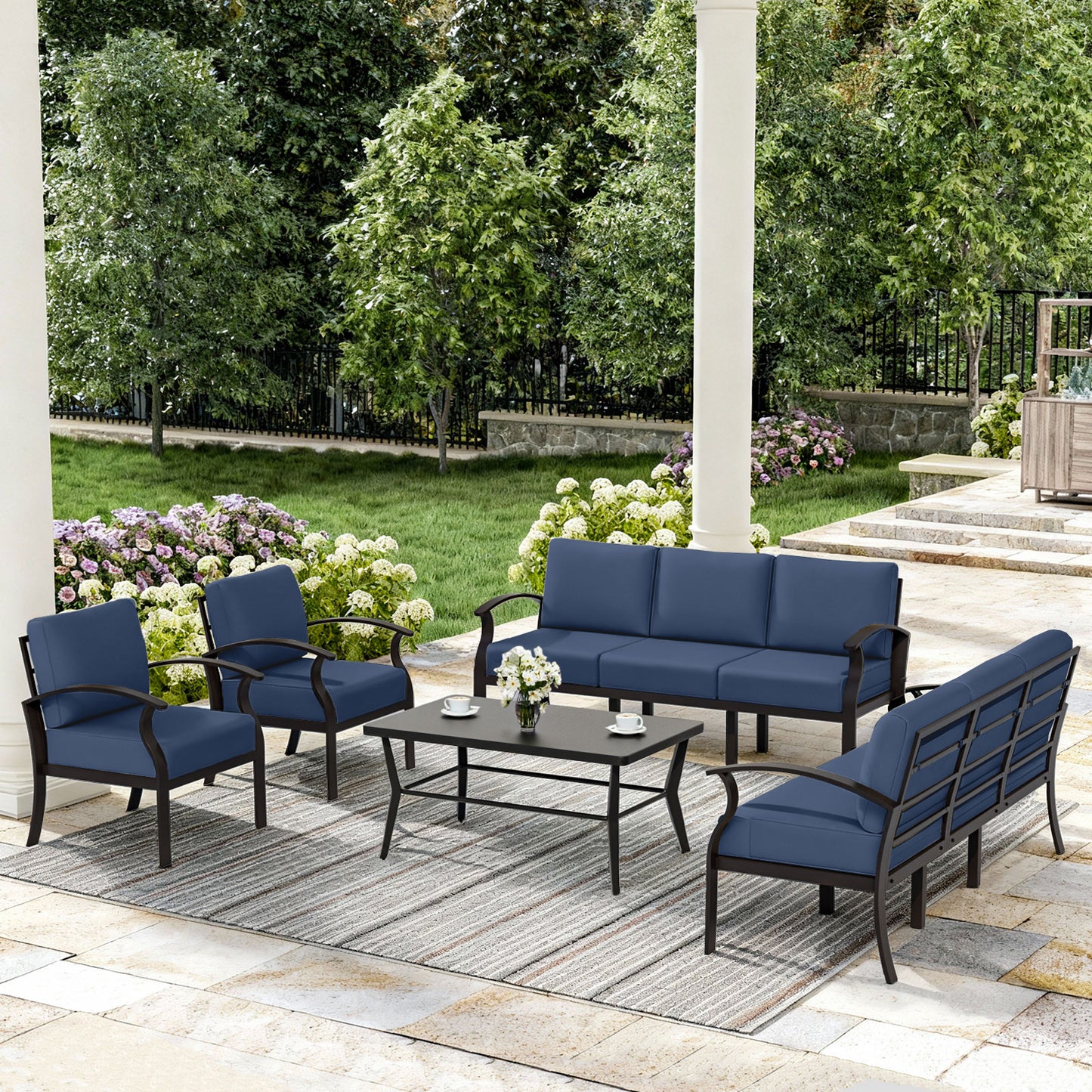 ALAULM 8-Seat Aluminum Patio Furniture Set, Outdoor Patio Conversation Set with Rectangular Metal Coffee Tables and 5.1" Cushions for Patio Backyard Poolside