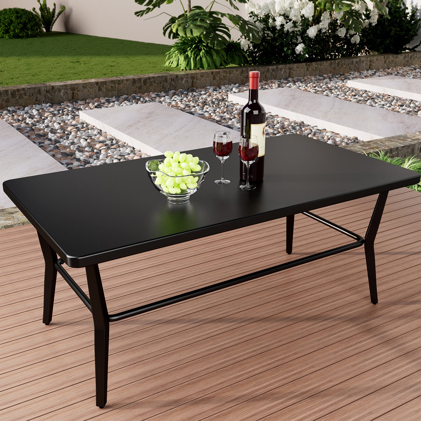 ALAULM Outdoor Modern Black Rectangular Coffee Table - Sturdy Design for Patio, poolside & porch