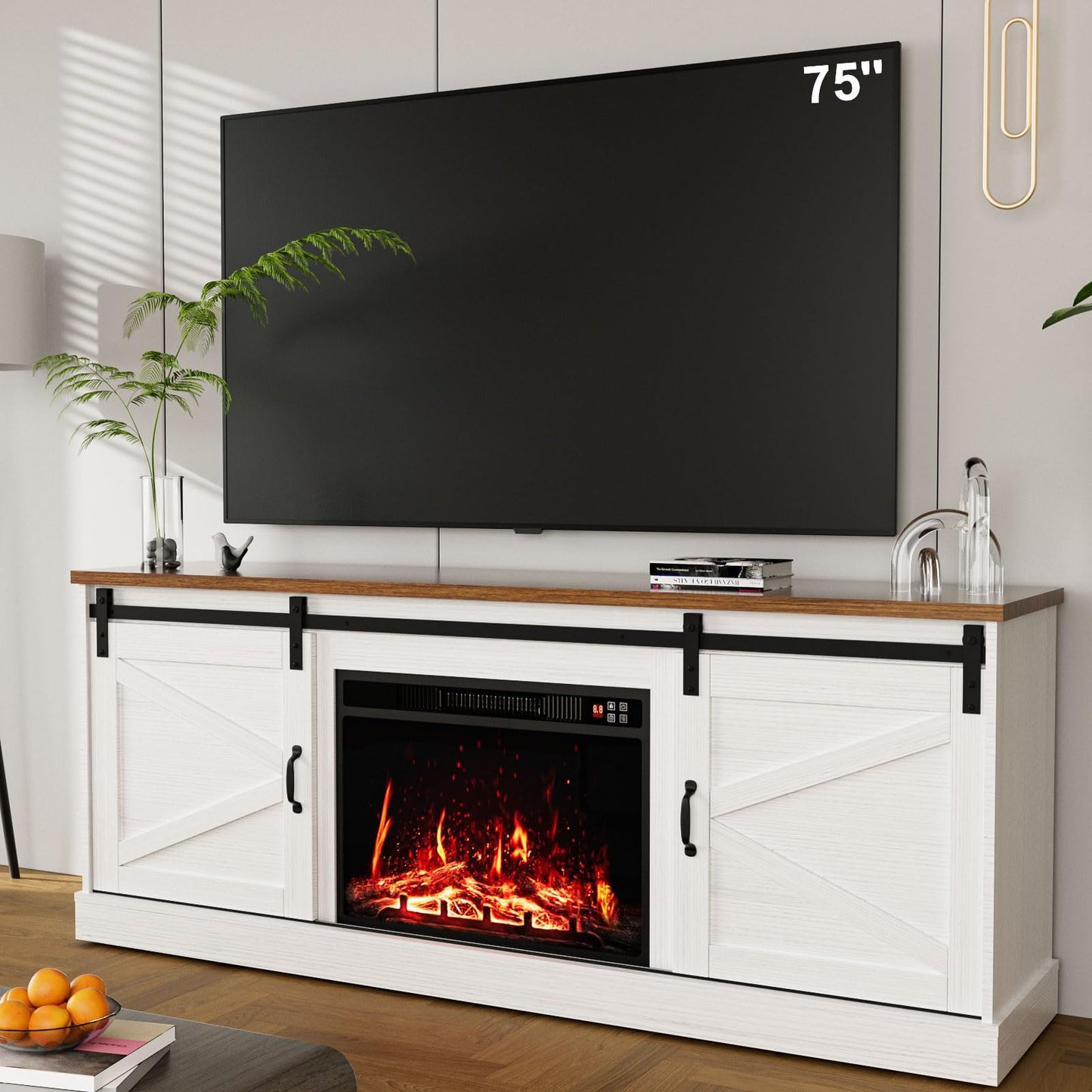 ALAULM 67" Farmhouse TV Stand with Sliding Barn Doors & Storage