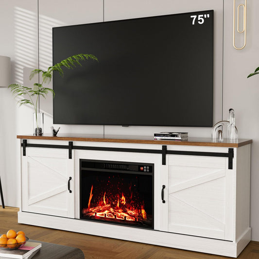 ALAULM 67" Farmhouse TV Stand with Sliding Barn Doors & Storage