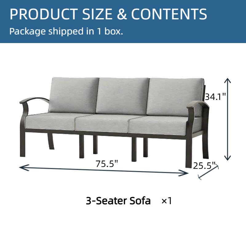 ALAULM Aluminum 3-Seat Patio Furniture Set, Outdoor Patio Conversation Set with 5.1" Cushions for Patio Backyard Poolside