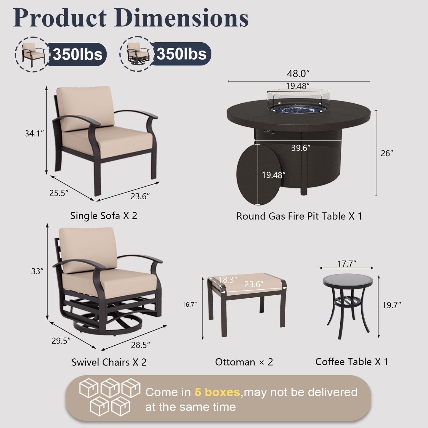 ALAULM Aluminium Patio Furniture Set with Swivel Chairs, 6-Seater Metal Outdoor Furniture Patio Sectional Sofas Patio Conversation Set with 2 Ottomans For Patio, Backyard, Poolside