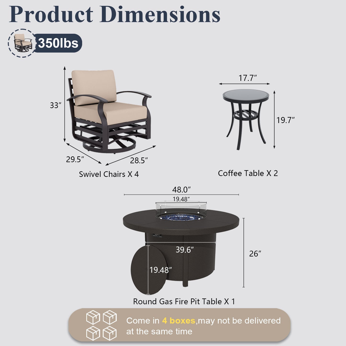 ALAULM Aluminium Patio Furniture Set with Swivel Chairs, 4-Seater Metal Outdoor Furniture Patio Sectional Sofas Patio Conversation Set with 5.1" Cushions For Patio, Backyard, Poolside