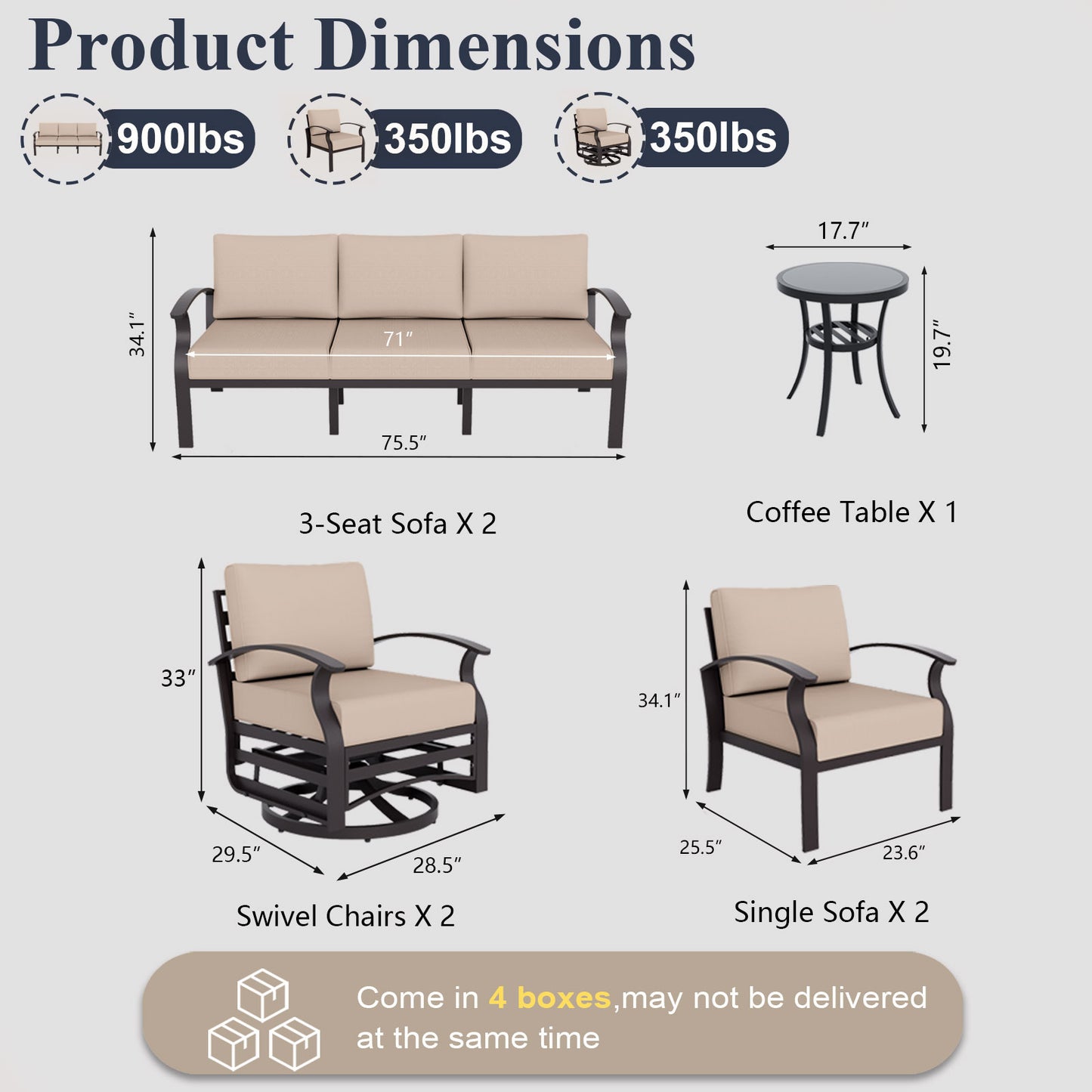 ALAULM 10-Seat Aluminum Patio Furniture Set, Outdoor Patio Conversation Set with 2 Swivel Glider Chairs and 5.1" Cushions for Patio Backyard Poolside