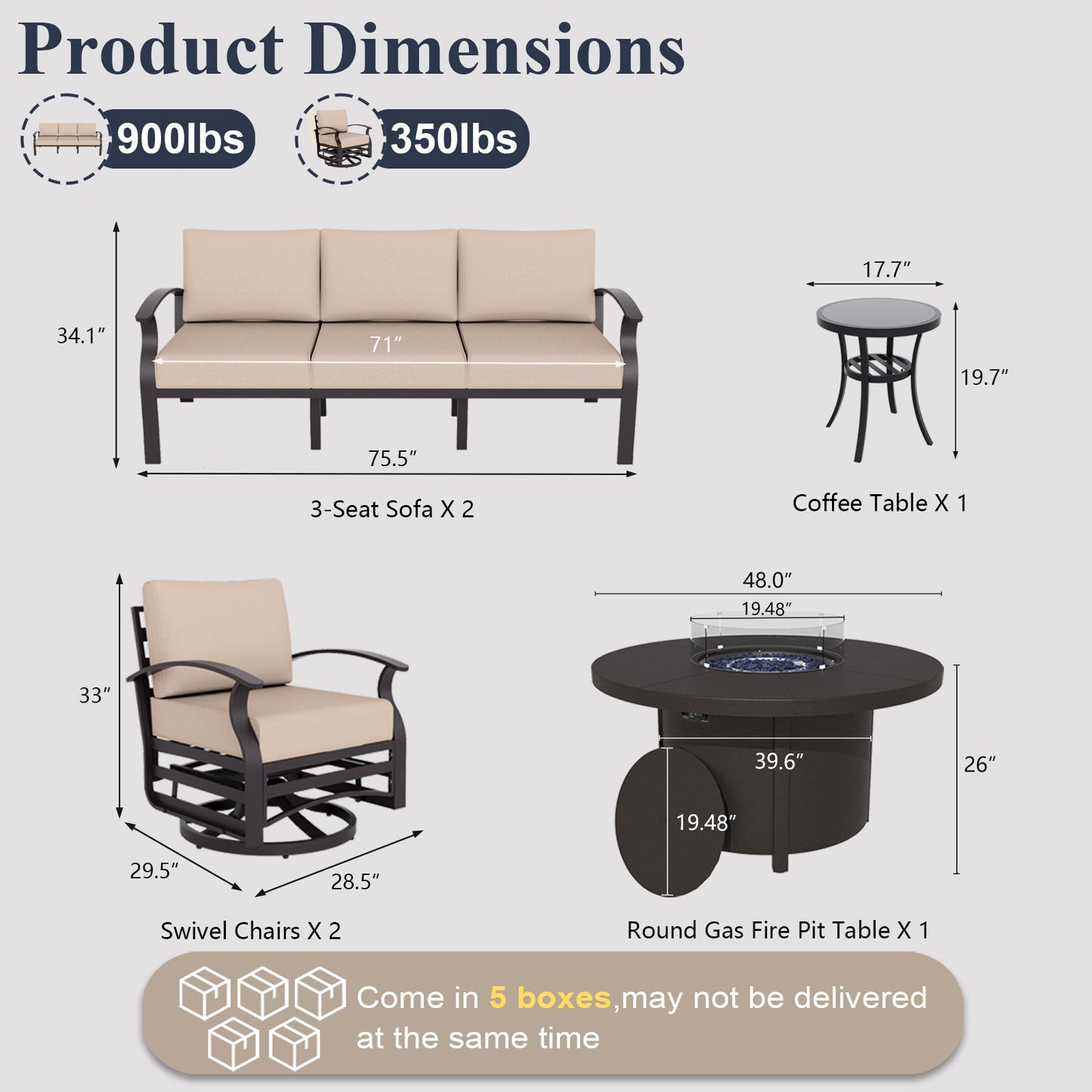ALAULM Aluminium Patio Furniture Set with Swivel Chairs, 8-Seater Metal Outdoor Furniture Patio Sectional Sofas Patio Conversation Set with 2 swivel chairs For Patio, Backyard, Poolside