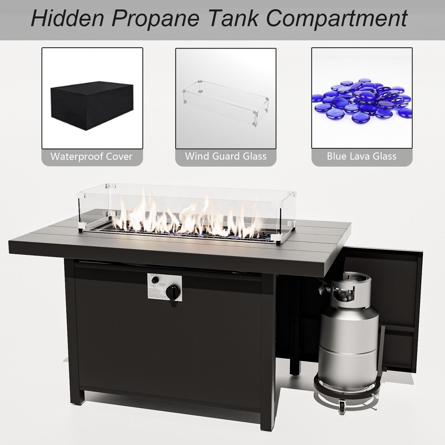 ALAULM Aluminum Patio Furniture Set with Propane Fire Pit Table 8-seat Metal Outdoor Furniture w/Fire Pit