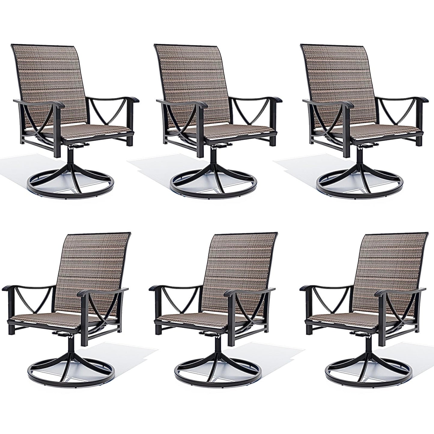 Gotland Patio Swivel Chairs Set of 2, Outdoor Dining Chairs with Breathable Teslin Seat Cushion & Backrest, 360° Outdoor Swivel Chairs with Metal Frame, Patio Dining Chairs for Deck Garden Brown