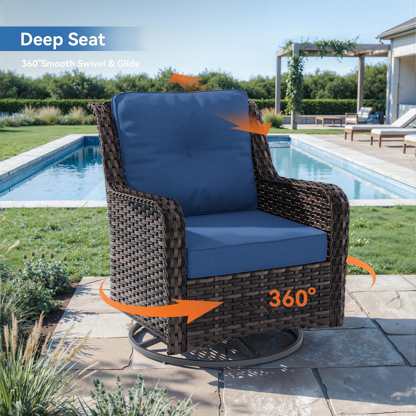 ALAULM 7 Pieces Patio Furniture Set,All-Weather Wicker High Back Outdoor Swivel Rocker Patio Chairs with Coffee Table & Thick Cushions,Paito Conversation Set for Porch,Deck