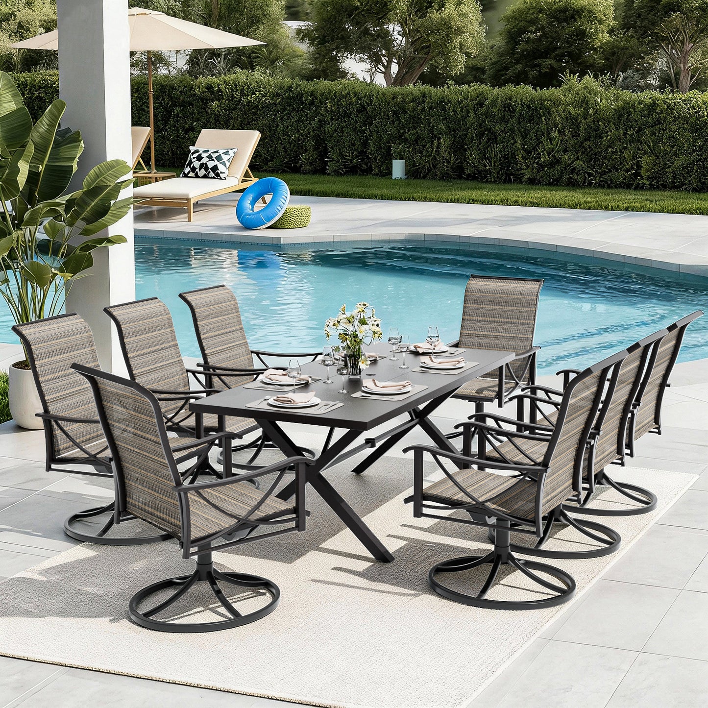 ALAULM Patio Chairs Set of 2, All-Weather Outdoor Swivel Rocker Chair w/Breathable Textilene Fabric, Outdoor Dining Chairs for Deck, Porch, and Garden