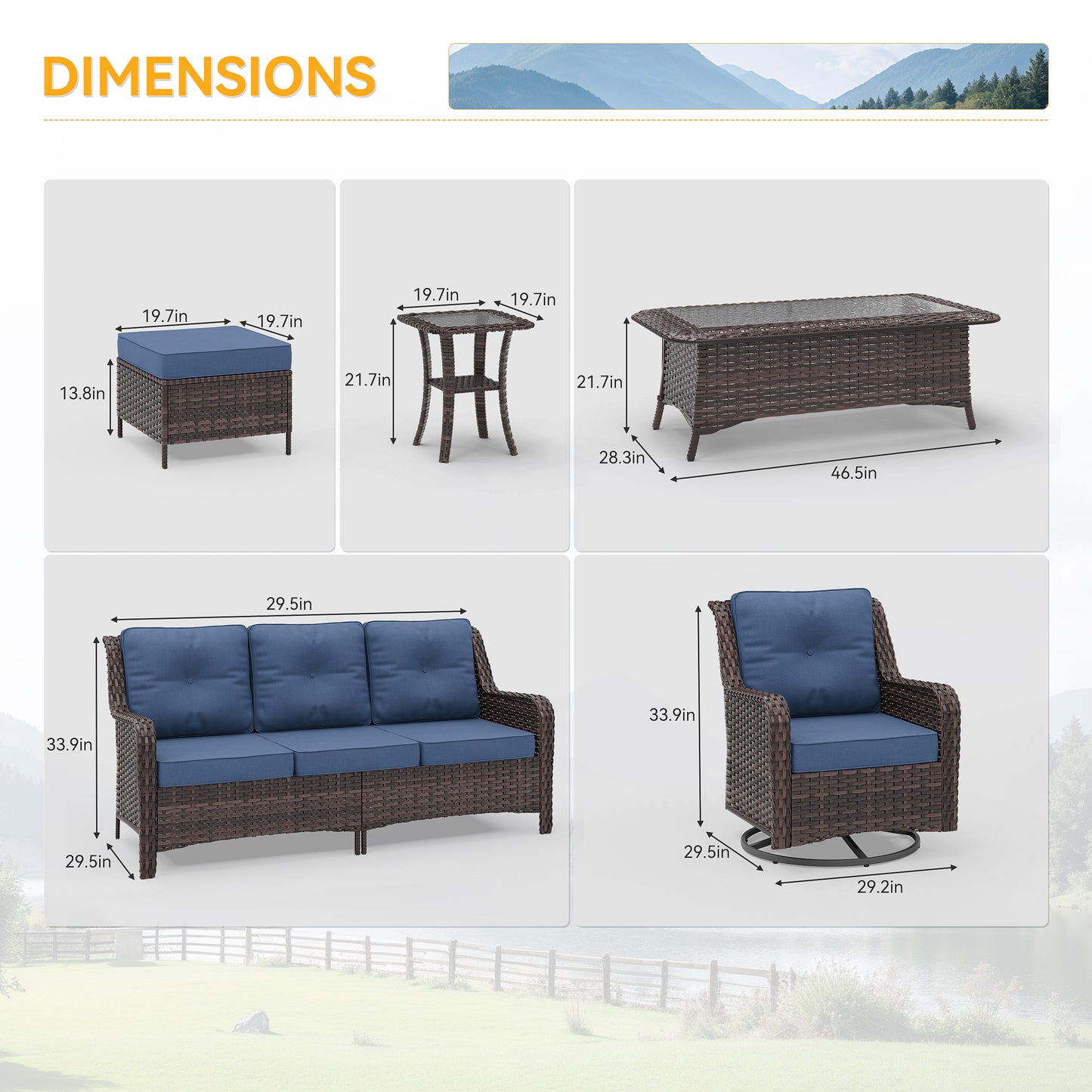 Gotalnd 7-Piece Patio Furniture Set, Outdoor Thick Wicker Sectional Sofas with 2 Swivel Chairs, High Back Sectional Sofa Couch, Outdoor Conversation Set for Backyard, Porch, Deck