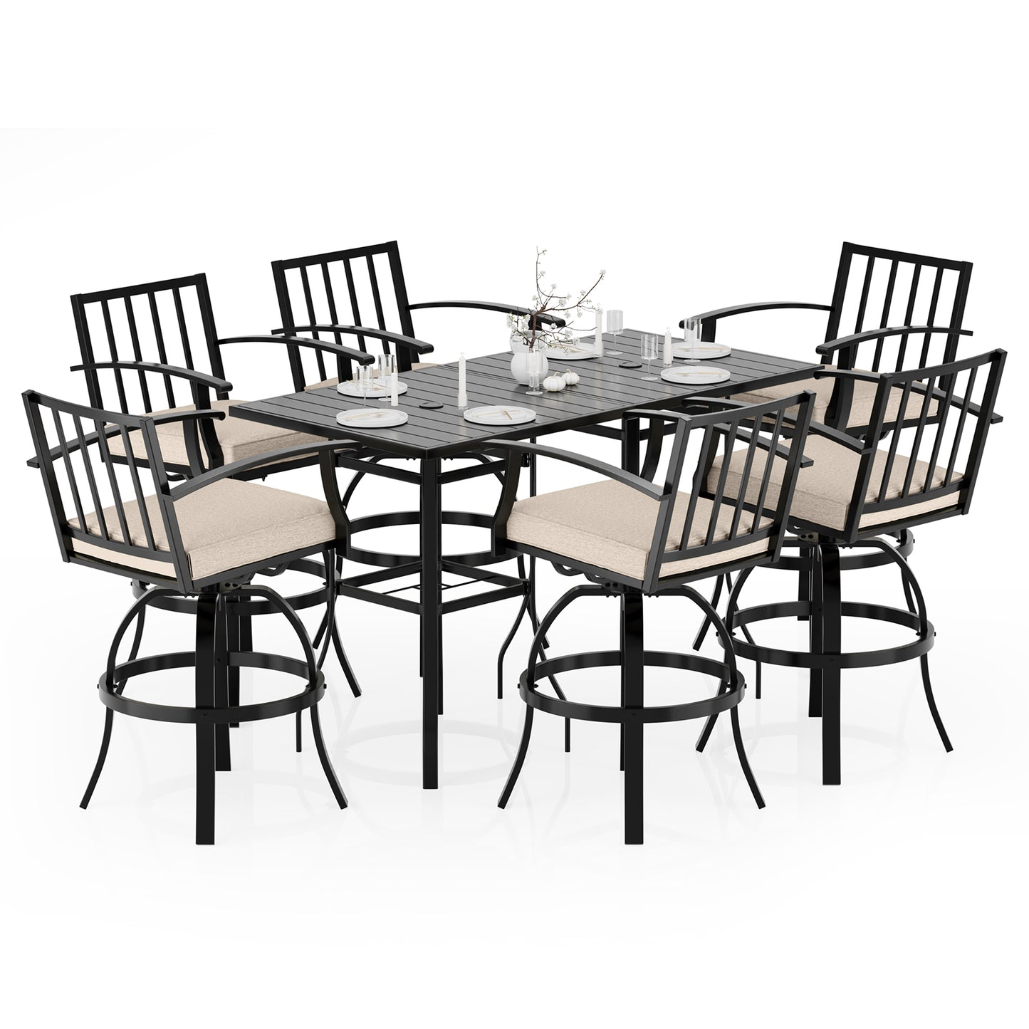 Gotland 2 Pieces Outdoor Swivel Bar Stools All Weather Metal Patio Bar Height Chairs, High Top Bistro Stools with Sturdy Frame for Lawn Garden Balcony Pool Backyard Deck Furniture
