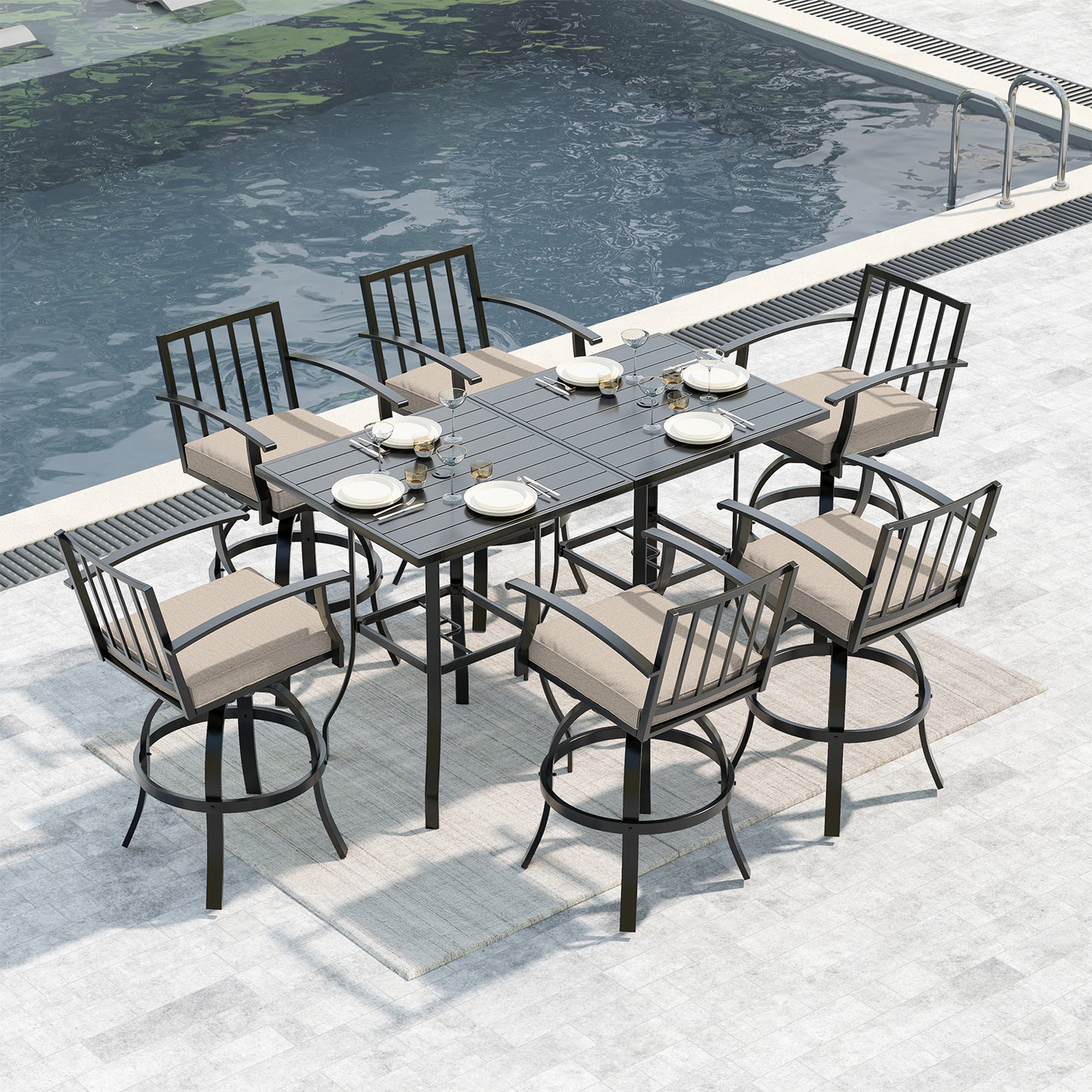 Gotland 2 Pieces Outdoor Swivel Bar Stools All Weather Metal Patio Bar Height Chairs, High Top Bistro Stools with Sturdy Frame for Lawn Garden Balcony Pool Backyard Deck Furniture