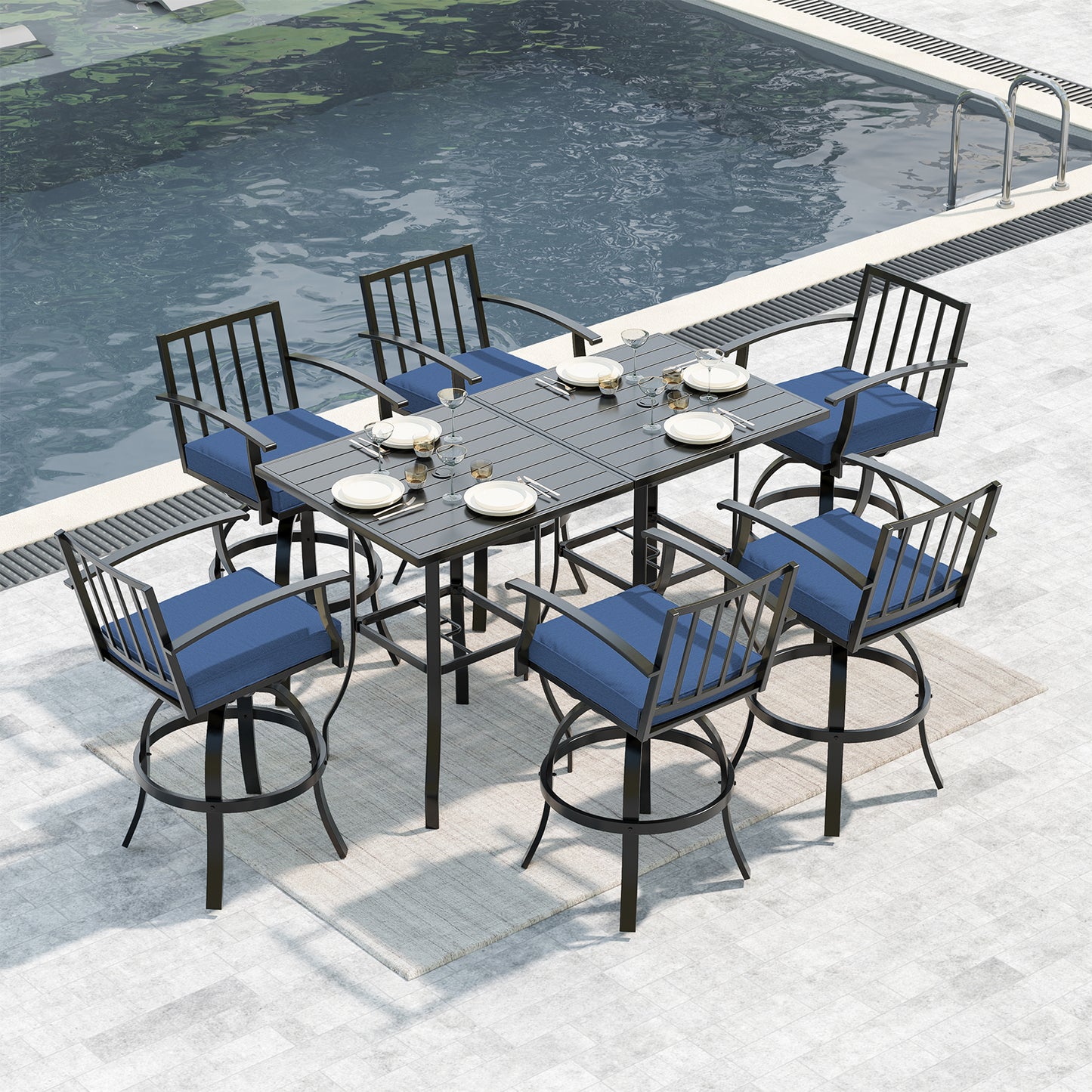 Gotland 2 Pieces Outdoor Swivel Bar Stools All Weather Metal Patio Bar Height Chairs, High Top Bistro Stools with Sturdy Frame for Lawn Garden Balcony Pool Backyard Deck Furniture