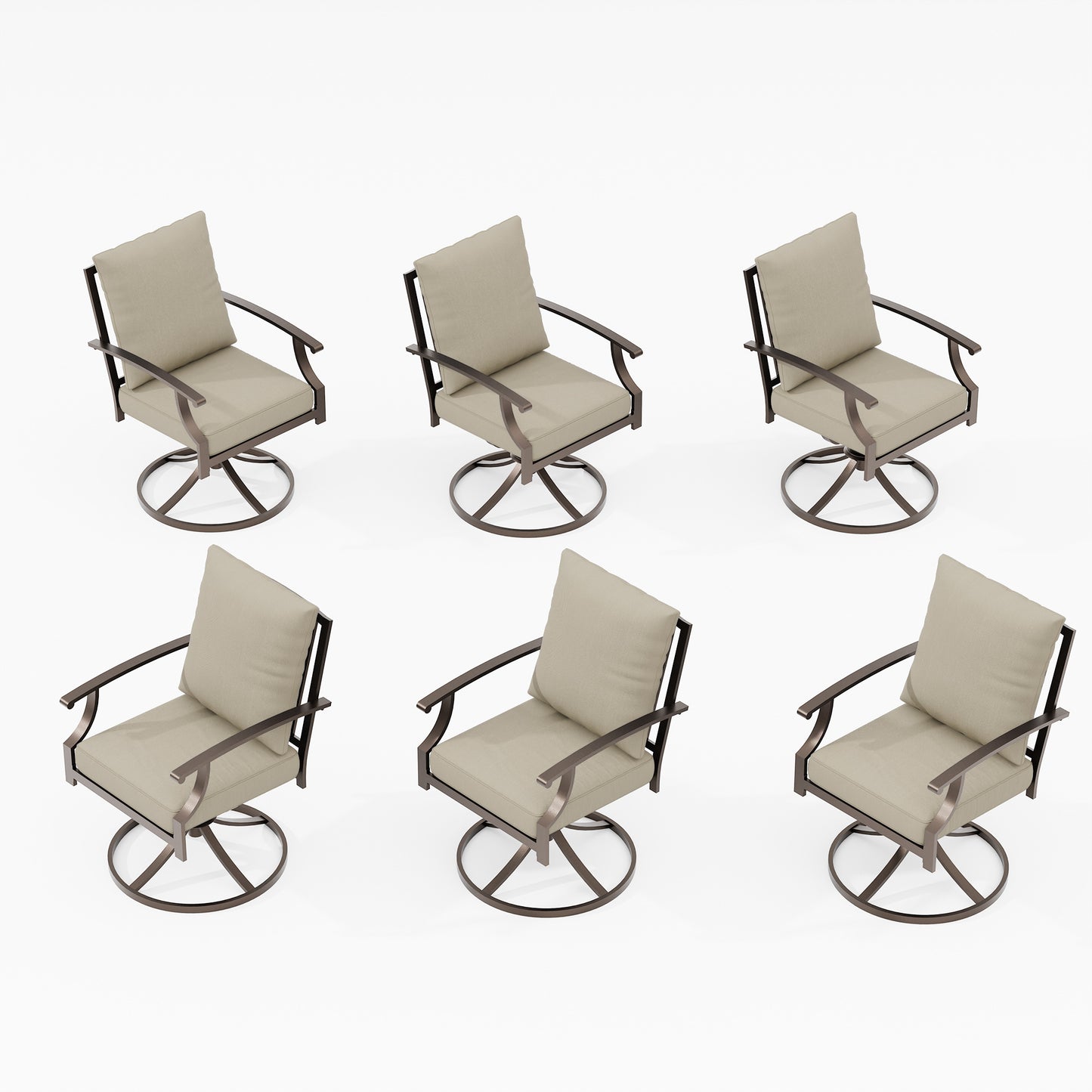 ALAULM Set of 2 Metal Swivel Rocking Patio Chairs, 360° Rotate & 15° Recline, Heavy-Duty Metal Frame Outdoor Dining Chairs with 3.2" cushion & Removable Covers (Sand)