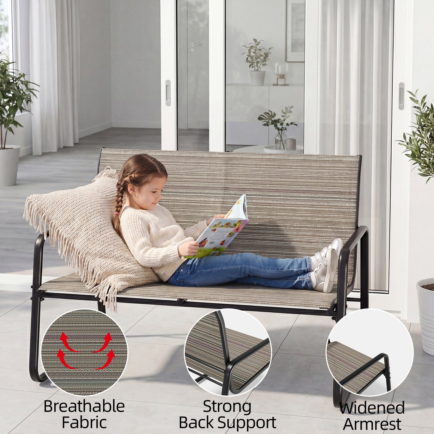 Gotland 4-Piece Outdoor Patio Furniture Set, Wicker Rattan Chairs & Sofa with Cushions and Glass Coffee Table, Conversation Set for Backyard, Lawn, Porch, Pool, Garden,Khaki