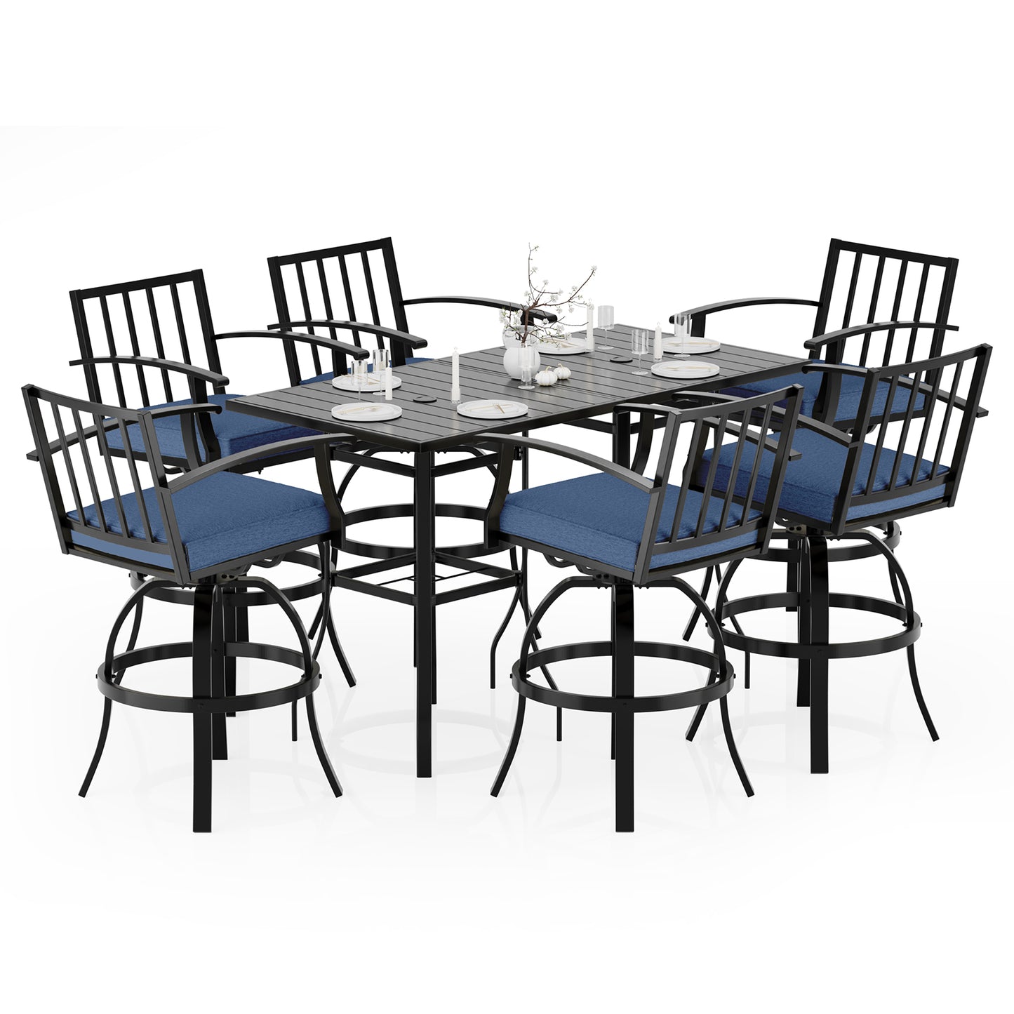 Gotland 2 Pieces Outdoor Swivel Bar Stools All Weather Metal Patio Bar Height Chairs, High Top Bistro Stools with Sturdy Frame for Lawn Garden Balcony Pool Backyard Deck Furniture