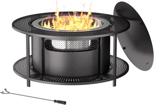 ALAULM 25 Inch Smokeless Fire Pit Tabletop, Stainless Steel Wood Burning Firepit for Outdoor Patio, Includes Weather-Resistant Cover