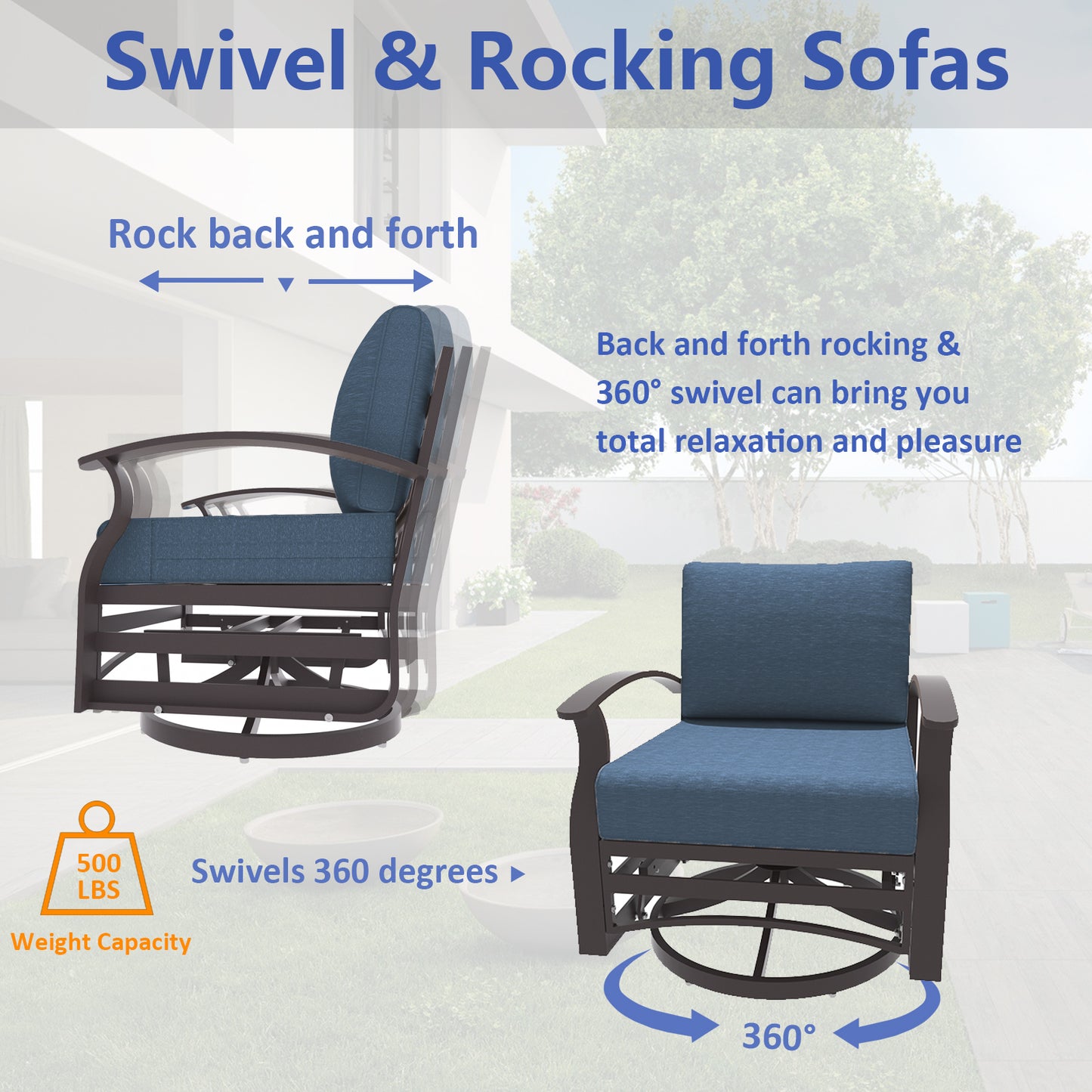 ALAULM Aluminum Outdoor Single Swivel Chair Set with 5.1" High-Resilience Seat Cushions, Removable Cushions for Backyard, Lawn, Porch