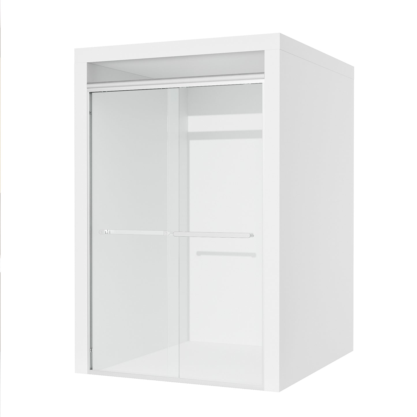 ALAULM Shower Door 44-48" W x 72" H Semi-Frameless Bypasss Bathroom Glass Shower Double Sliding Doors,1/4" (6mm) Clear SGCC Tempered Glass with Explosion-Proof Film, Black
