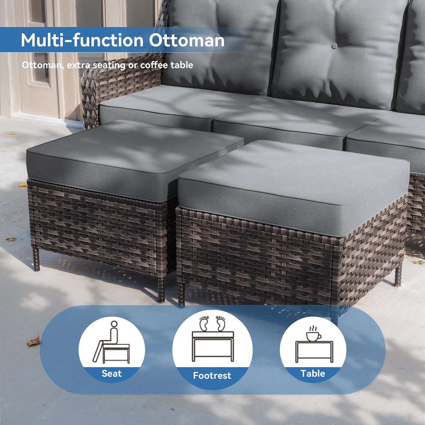 ALAULM 7 Pieces Patio Furniture Set,All-Weather Wicker High Back Outdoor Swivel Rocker Patio Chairs with Coffee Table & Thick Cushions,Paito Conversation Set for Porch,Deck