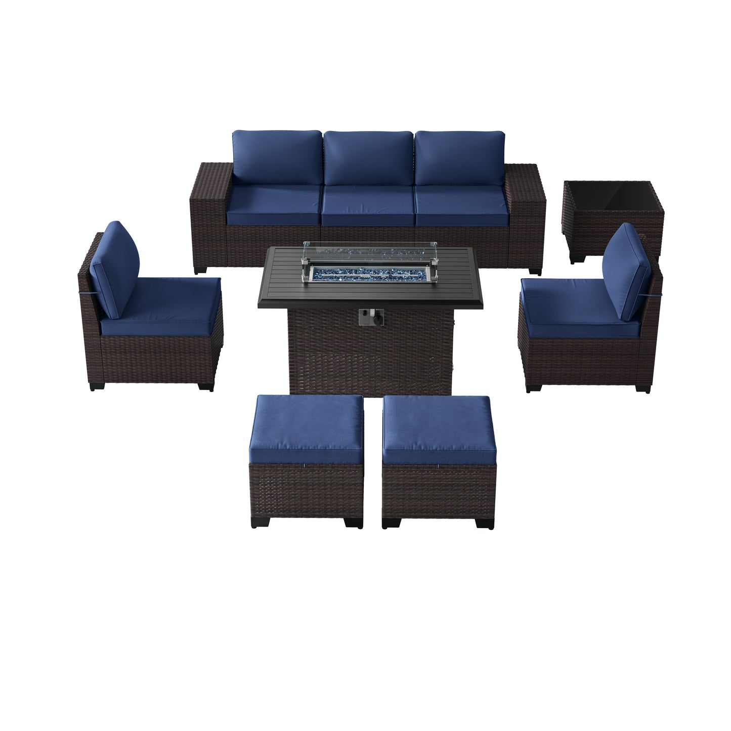ALAULM 8PCS Outdoor Conversation Set, Wide Armrest Patio PE Rattan Wicker Sectional Sofas with Ottoman for Backyard, Porch, Sand