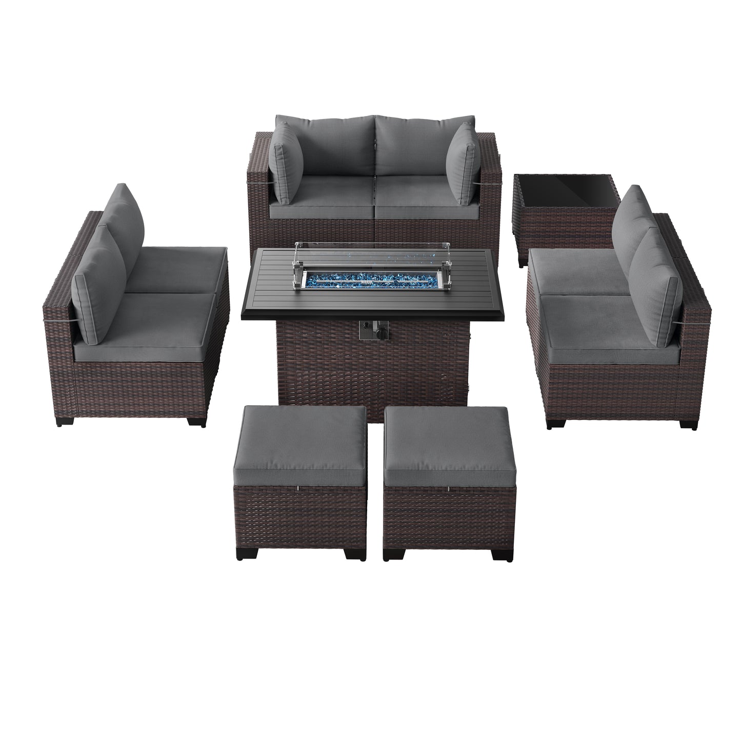 ALAULM 9PCS Outdoor Conversation Set, Thick Backrest Patio PE Rattan Wicker Sectional Sofas with Ottoman for Backyard, Porch, Sand